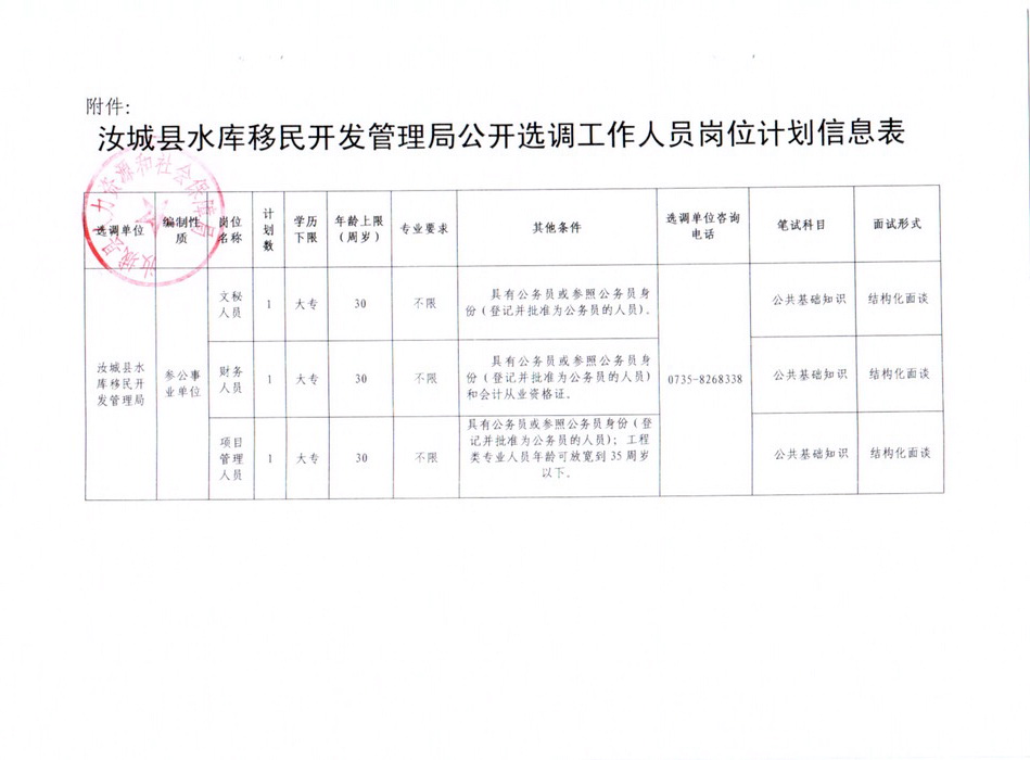 2017湖南汝城县水库移民开发管理局公开选调工作人员3人公告5