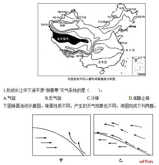 中学地理教师招聘考试经典题目解析/锋面与天气1